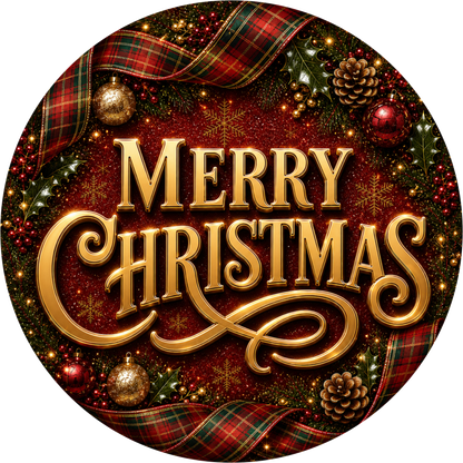 Merry in Tartan Plaid — Christmas Round Wreath Sign