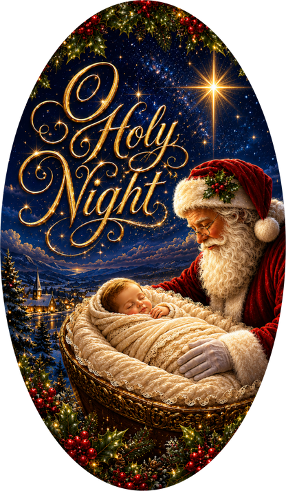 Santa and Jesus — Christmas Oval Wreath Sign