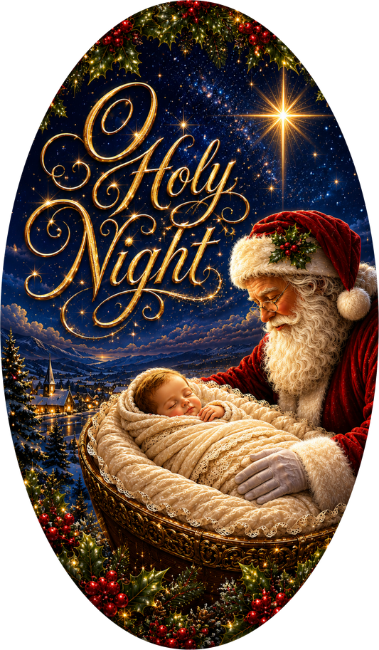 Santa and Jesus — Christmas Oval Wreath Sign