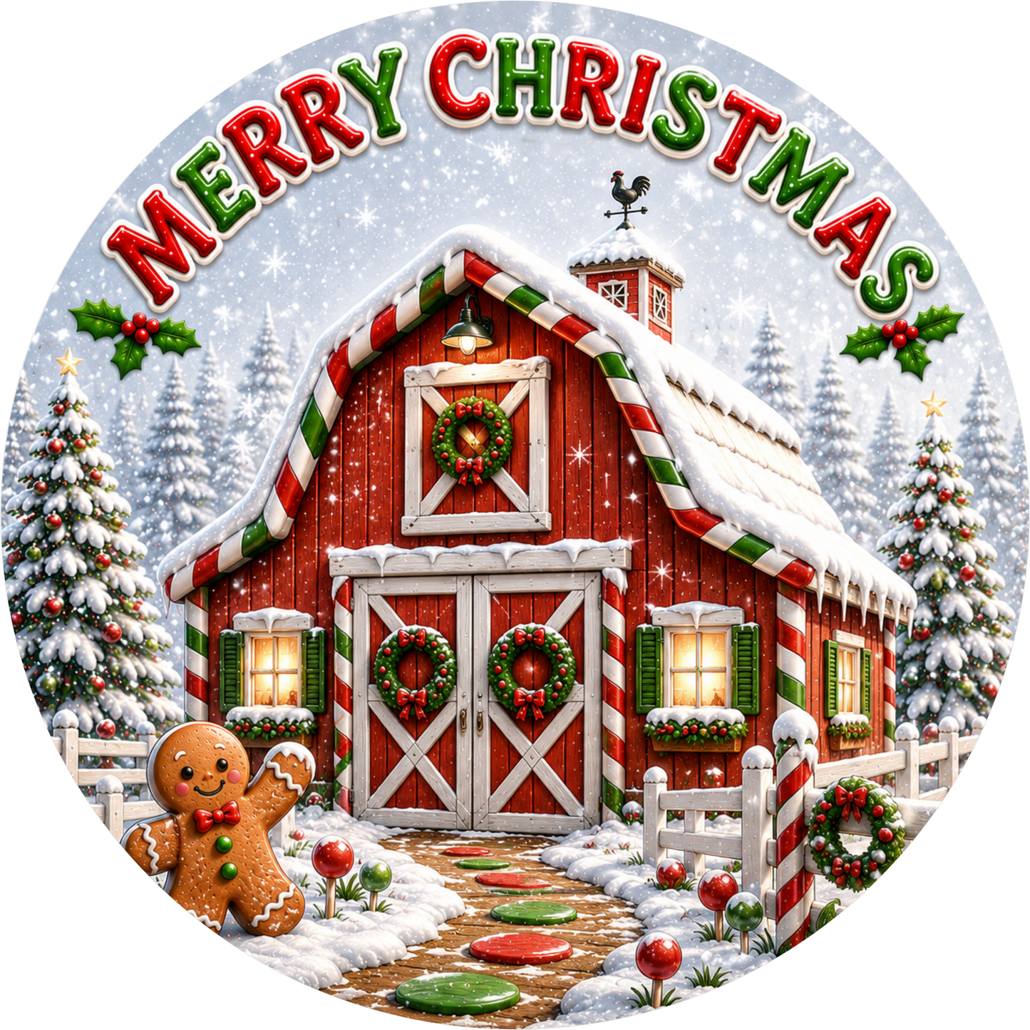 Merry Christmas from the Barn — Round Wreath Sign