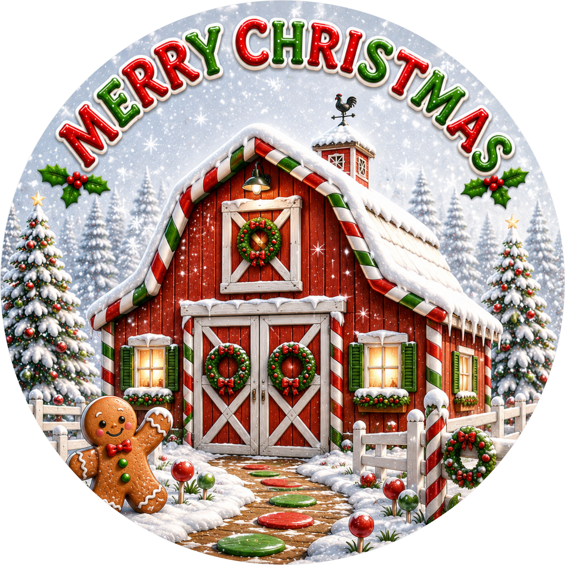 Merry Christmas from the Barn — Round Wreath Sign