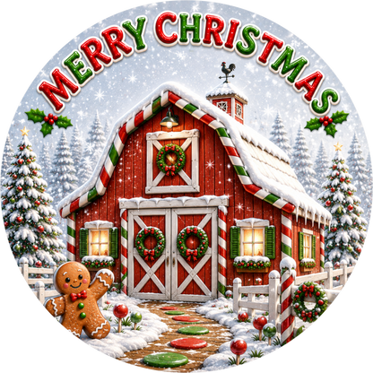 Merry Christmas from the Barn — Round Wreath Sign