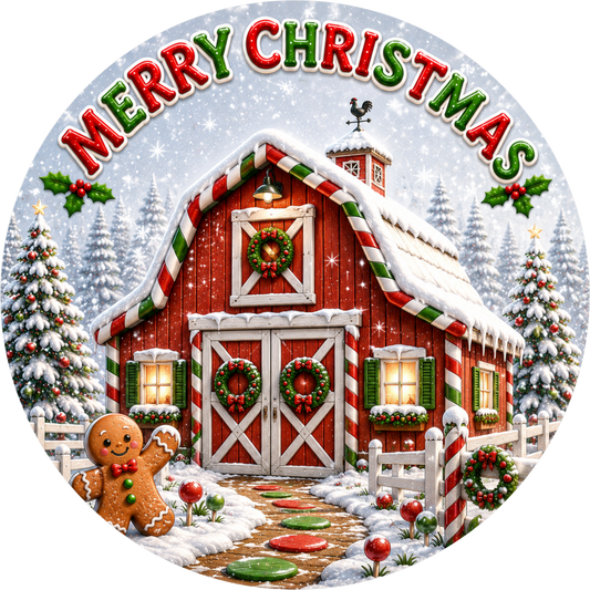 Merry Christmas from the Barn — Round Wreath Sign