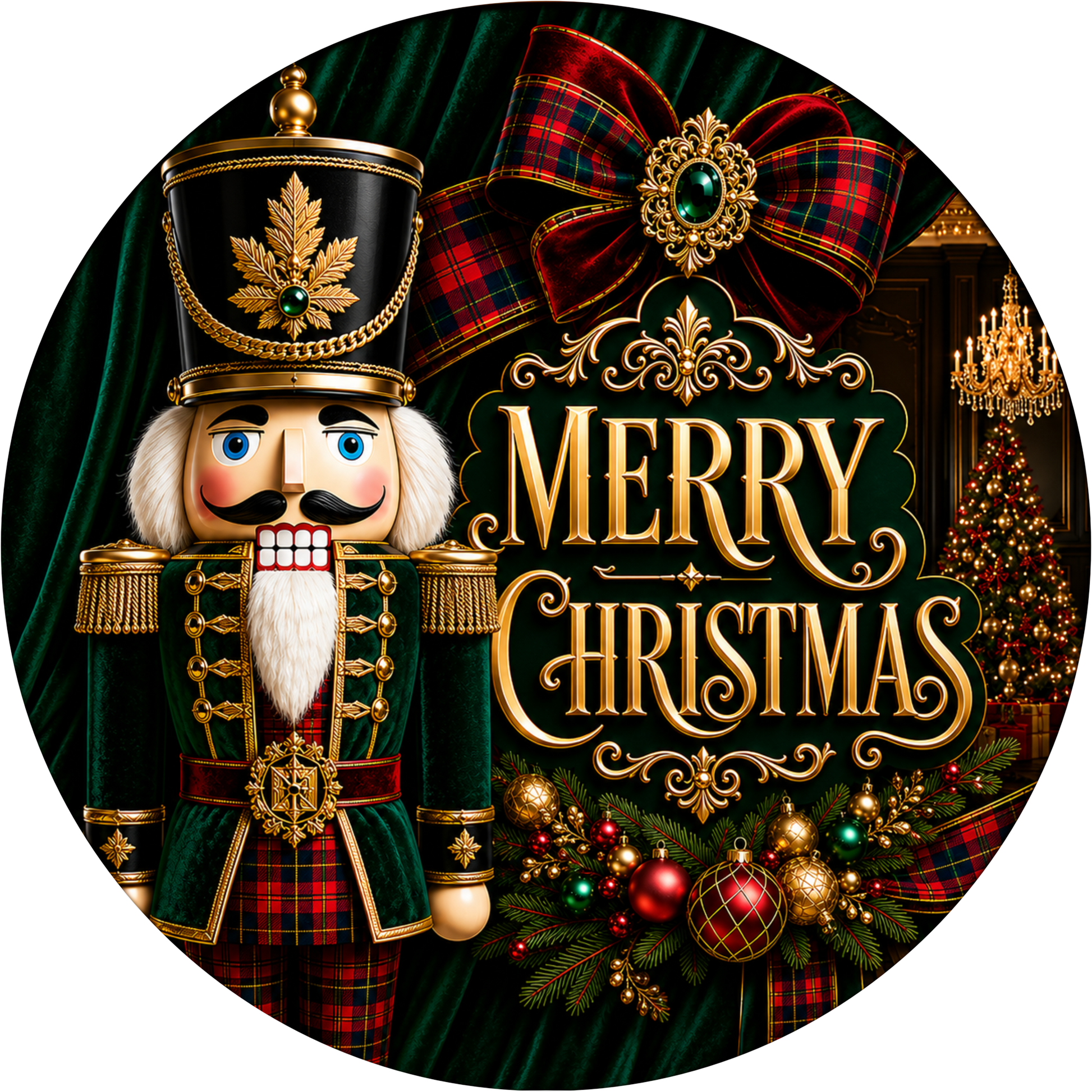 Traditional Nutcracker — Christmas Round Wreath Sign