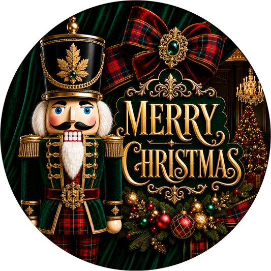 Traditional Nutcracker — Christmas Round Wreath Sign