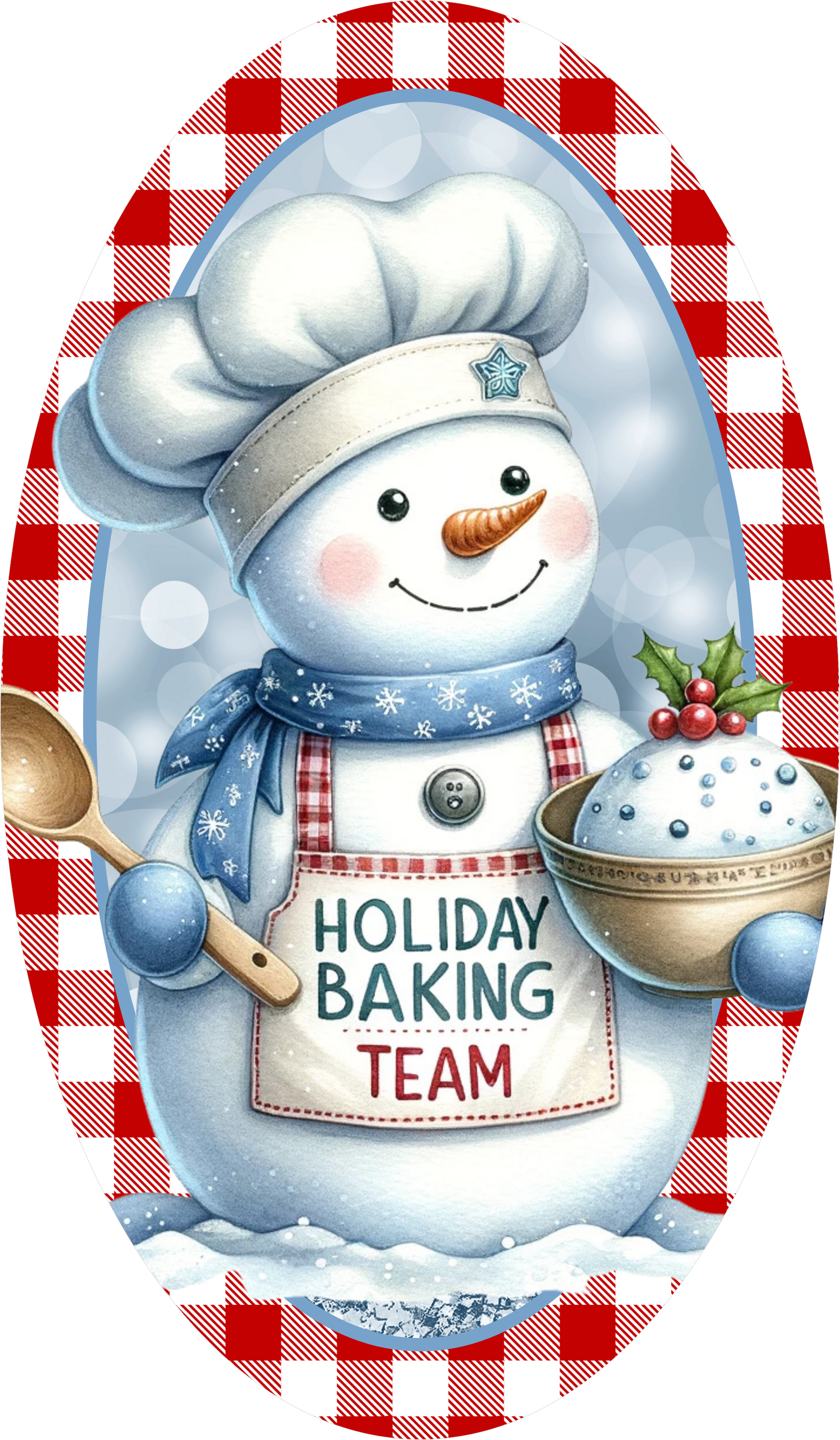 Snowman Holiday Baking — Christmas Oval Wreath Sign