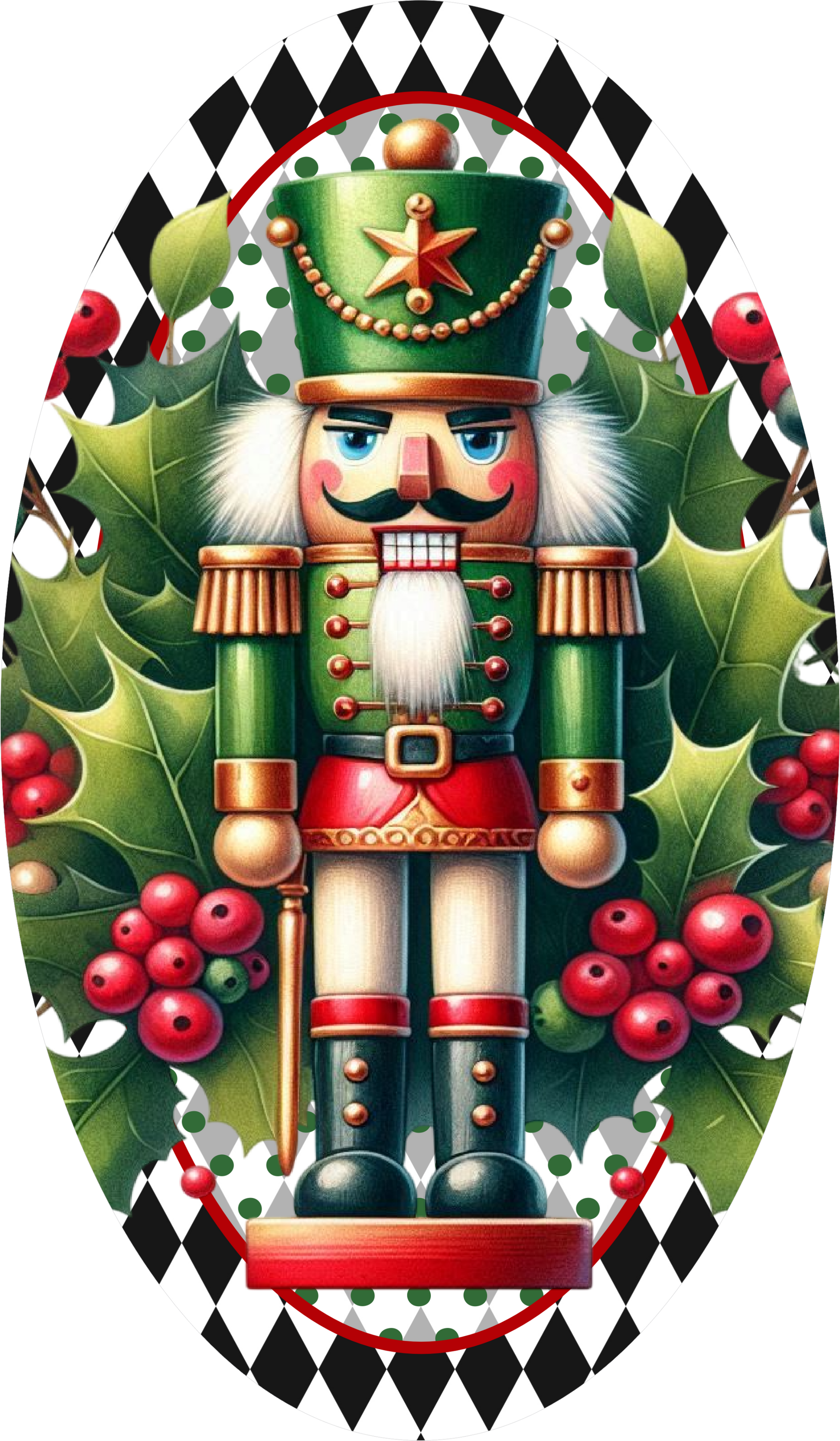 Nutcracker in Green and Red — Christmas Oval Wreath Sign