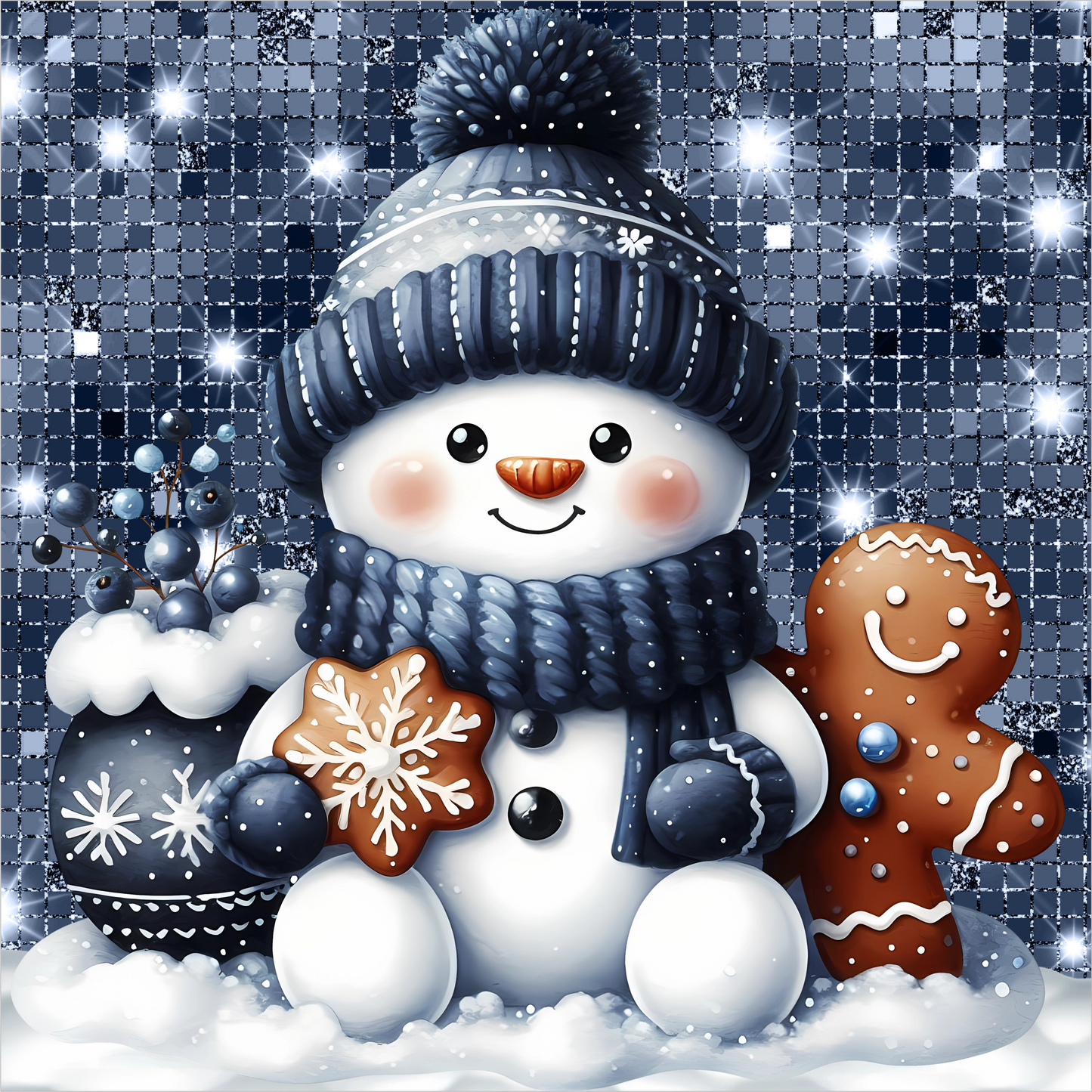 Snowman in Blue — Winter Square Wreath Sign