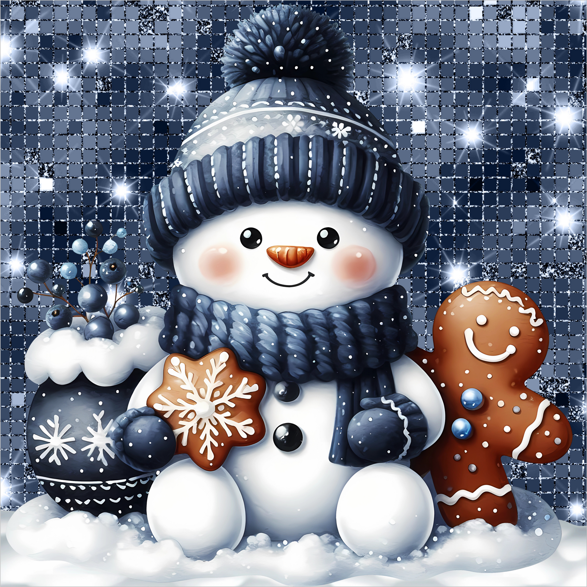 Snowman in Blue — Winter Square Wreath Sign