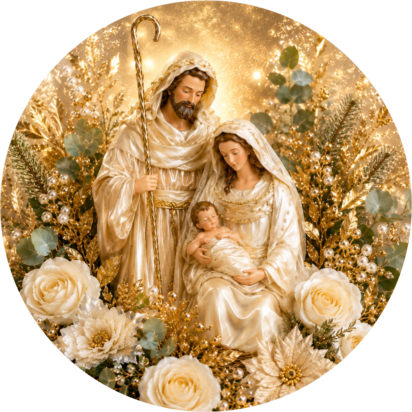 Ivory Nativity — Christmas Round Wreath Sign