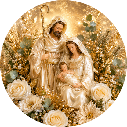 Ivory Nativity — Christmas Round Wreath Sign