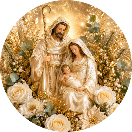 Ivory Nativity — Christmas Round Wreath Sign