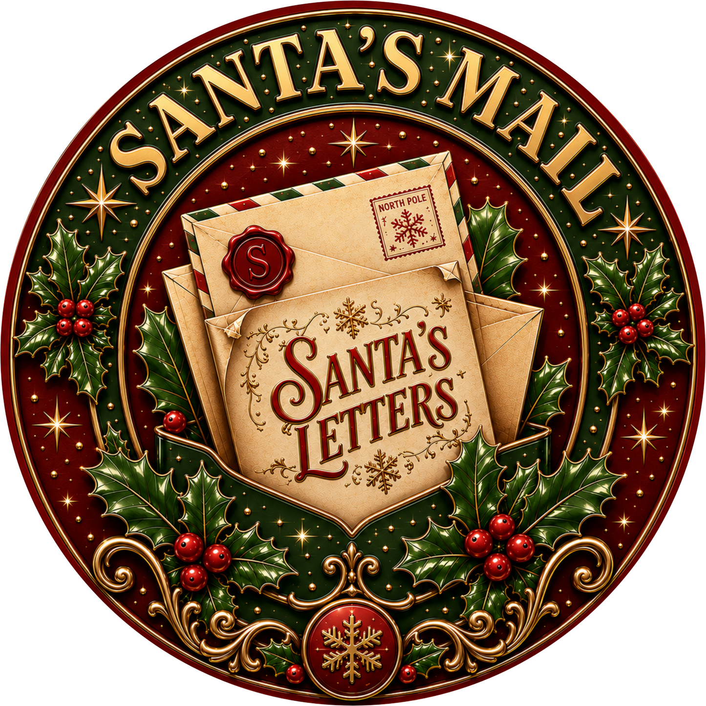 Santa's Mail — Christmas Round Wreath Sign
