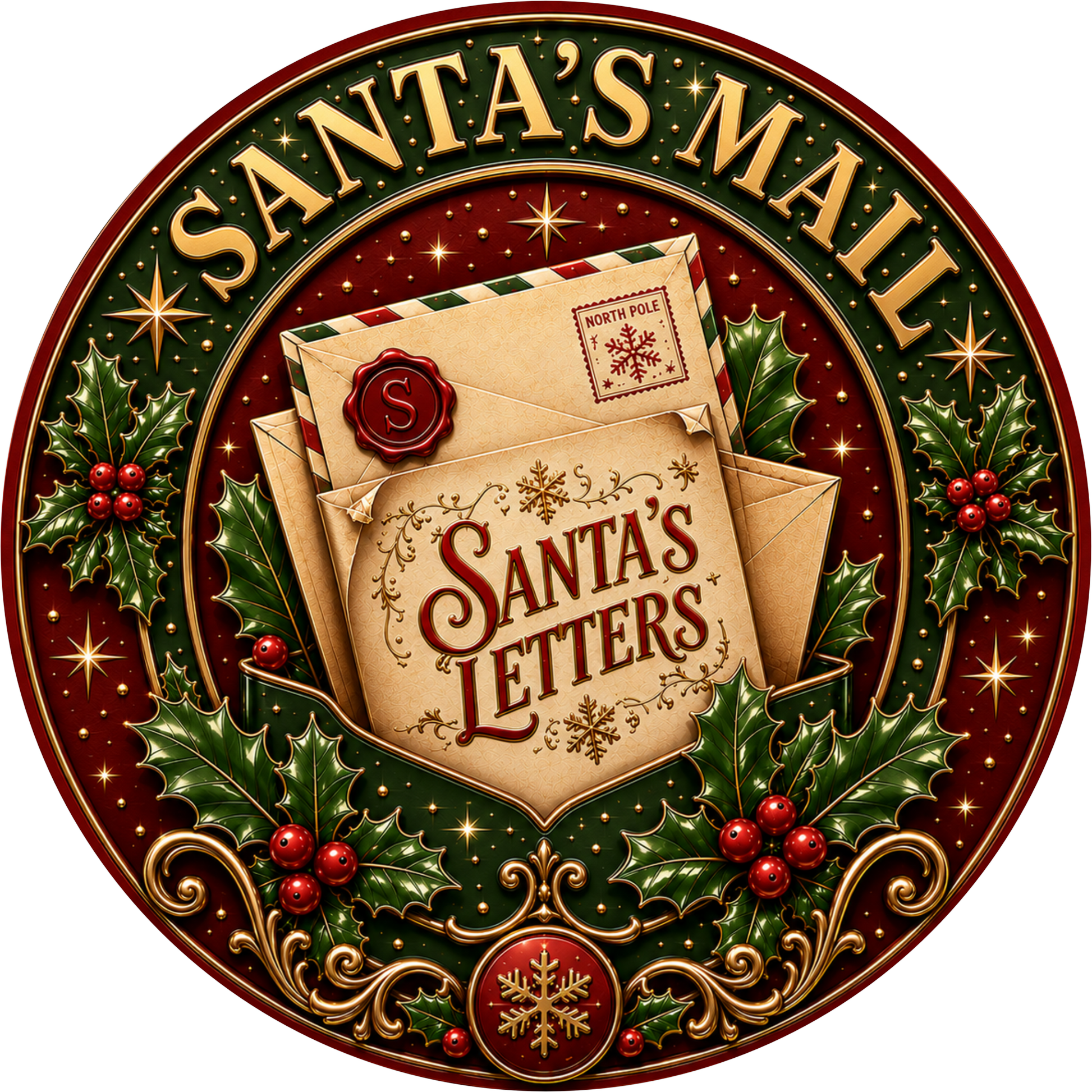 Santa's Mail — Christmas Round Wreath Sign