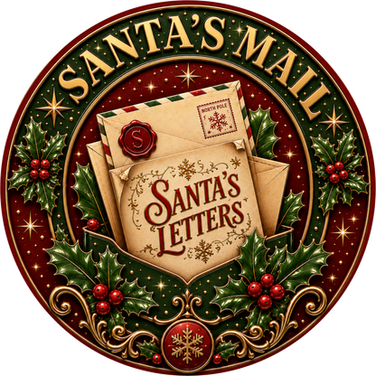 Santa's Mail — Christmas Round Wreath Sign