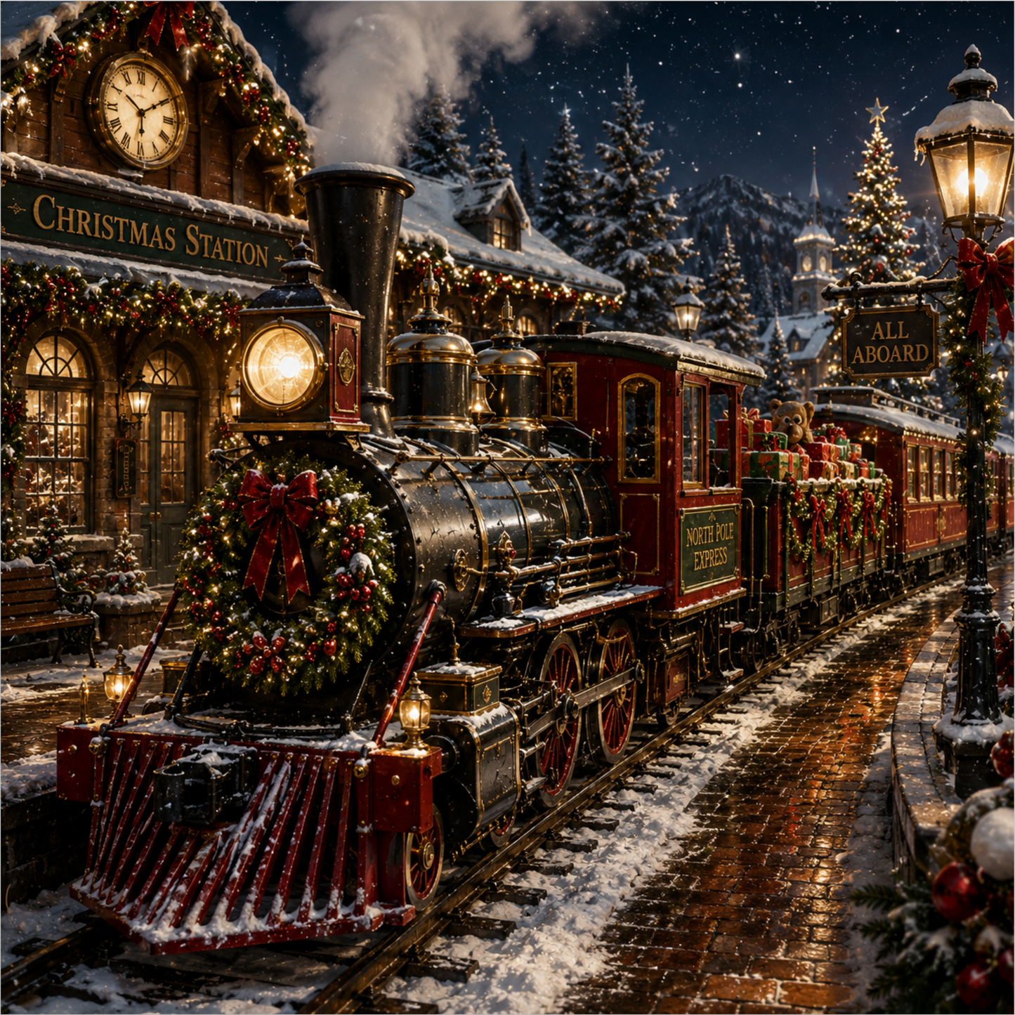Christmas Train — Square Wreath Sign