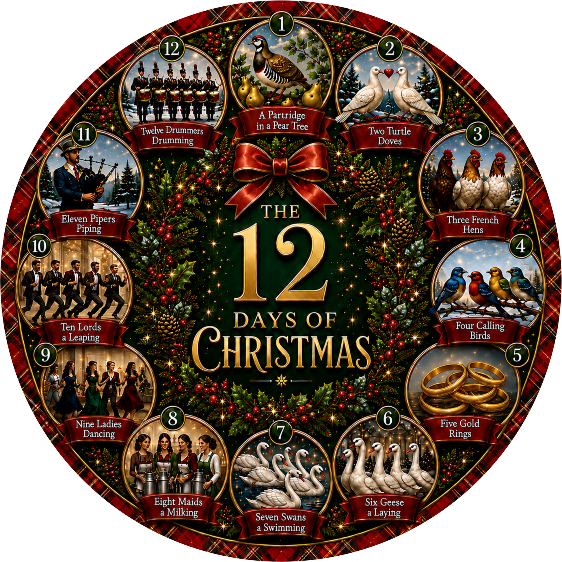 The 12 Days of Christmas — Round Wreath Sign