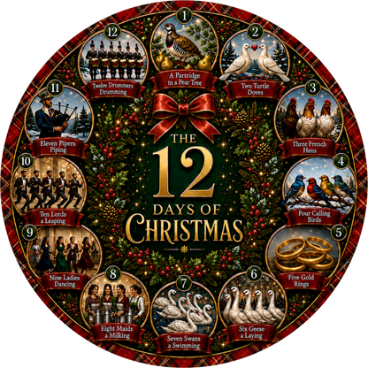 The 12 Days of Christmas — Round Wreath Sign