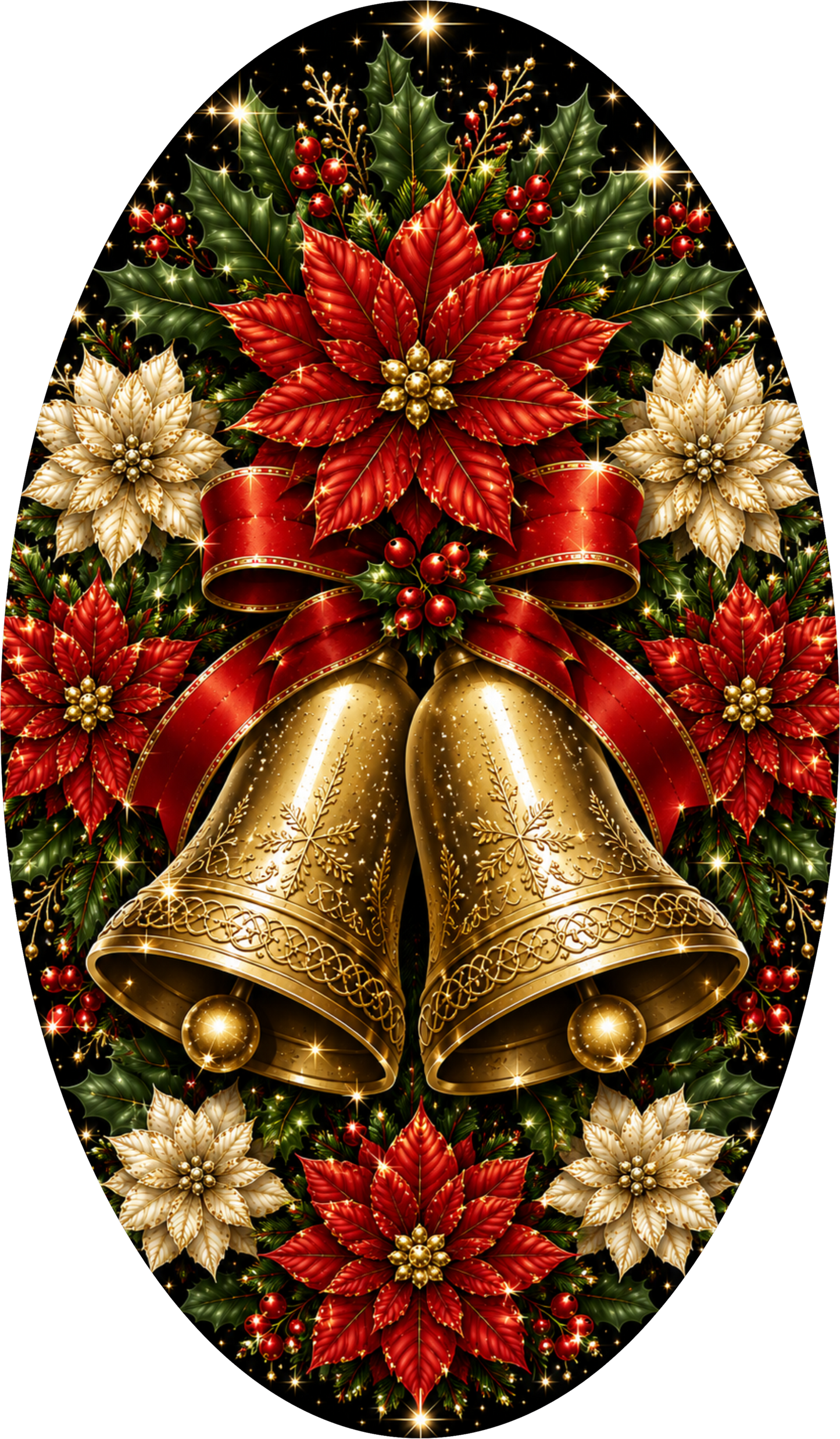 Gold Bells — Christmas Oval Wreath Sign