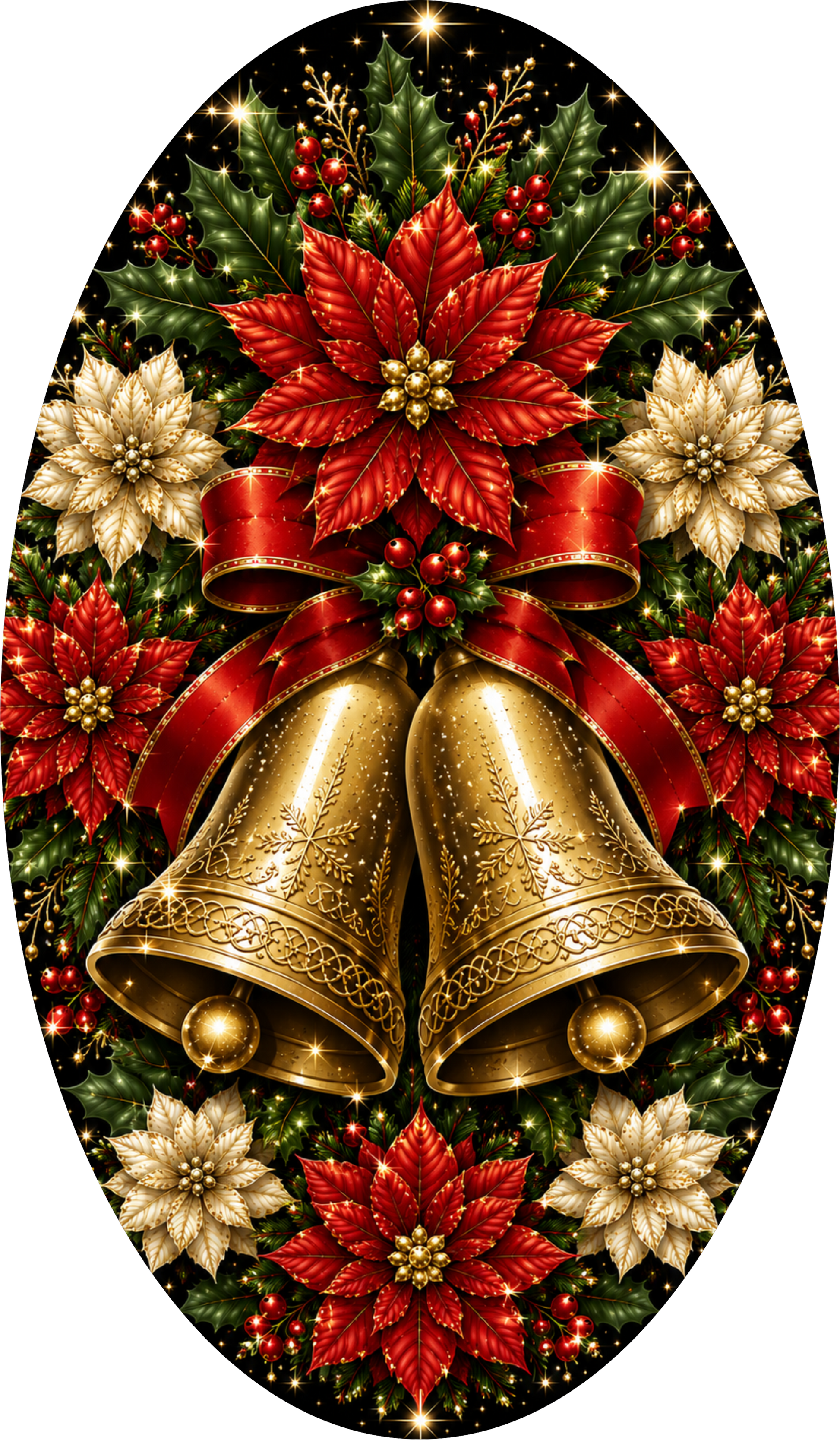 Gold Bells — Christmas Oval Wreath Sign