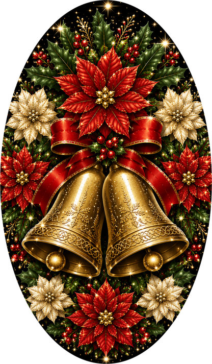 Gold Bells — Christmas Oval Wreath Sign