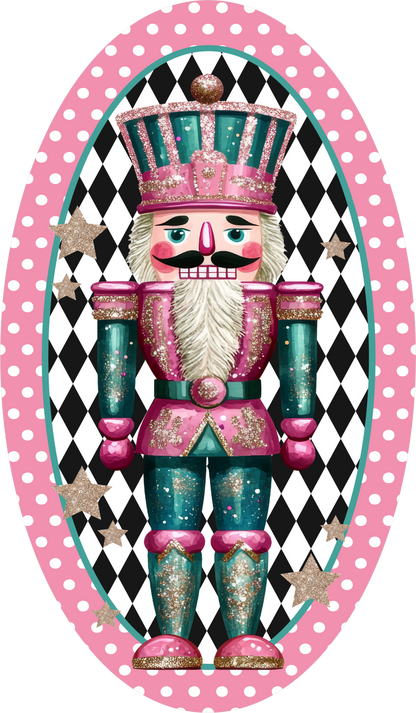 Pink Harlequin Nutcracker — Christmas Oval Wreath Sign
