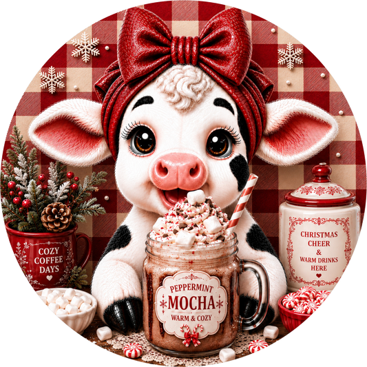 Baby Calf — Christmas Round Wreath Sign