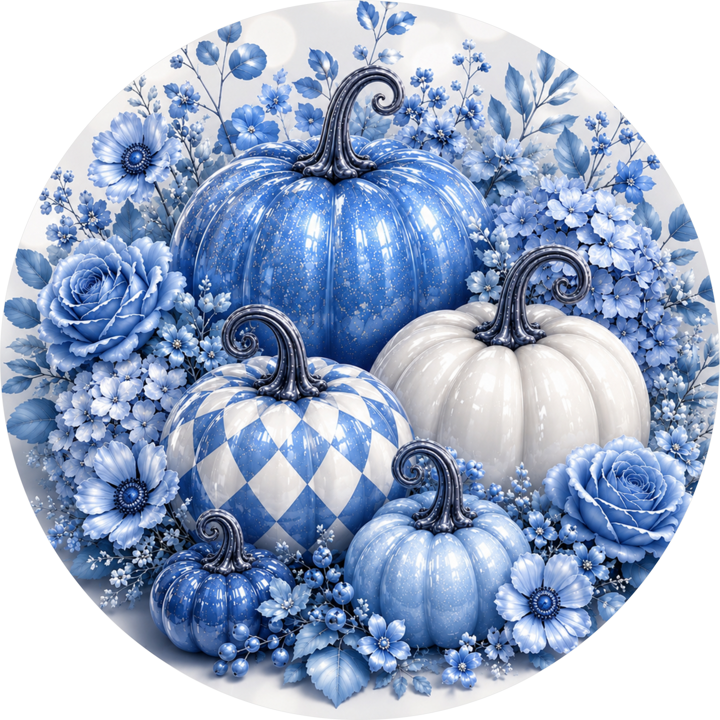 Blue Pumpkins Fall Round Wreath Sign