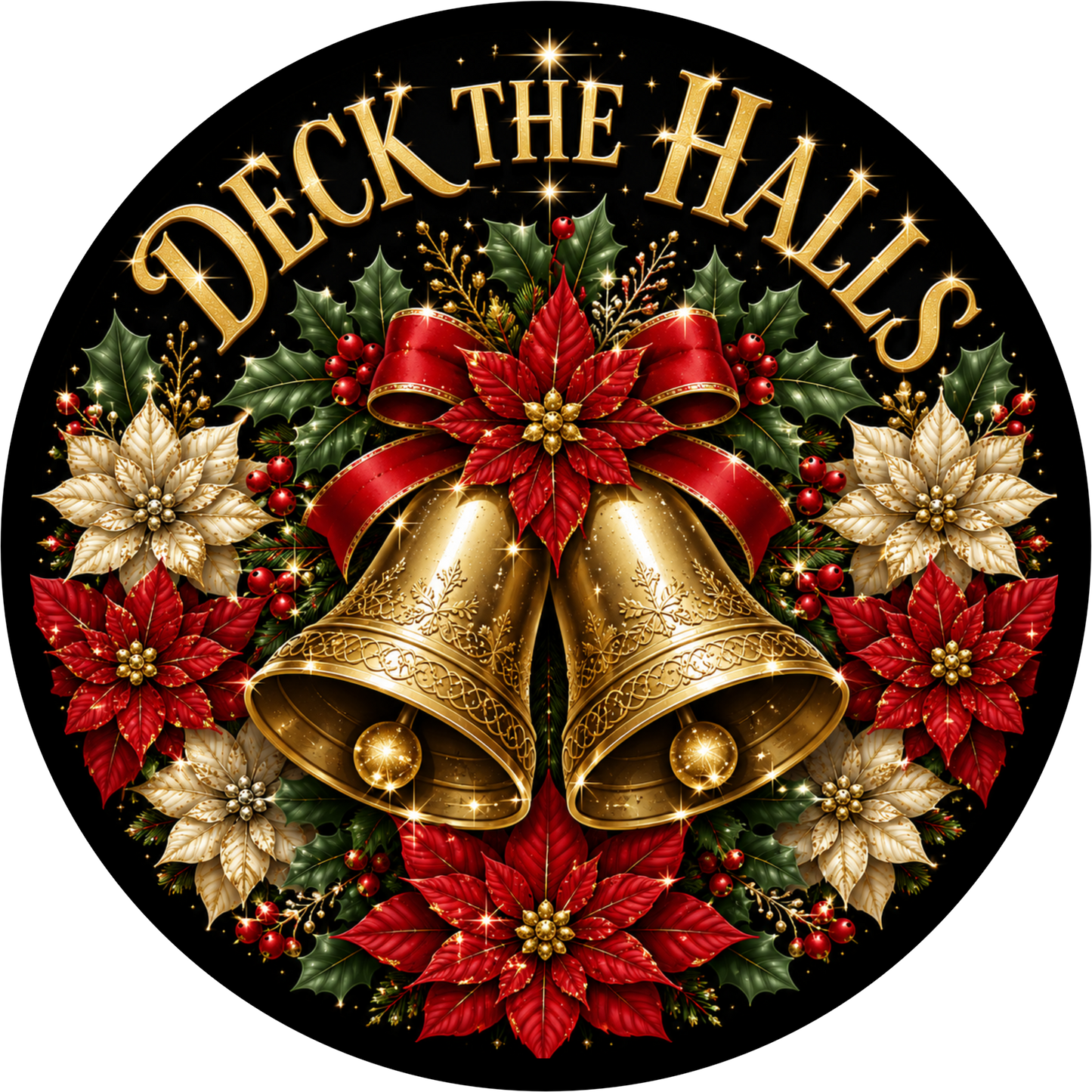 Deck the Halls — Christmas Round Wreath Sign