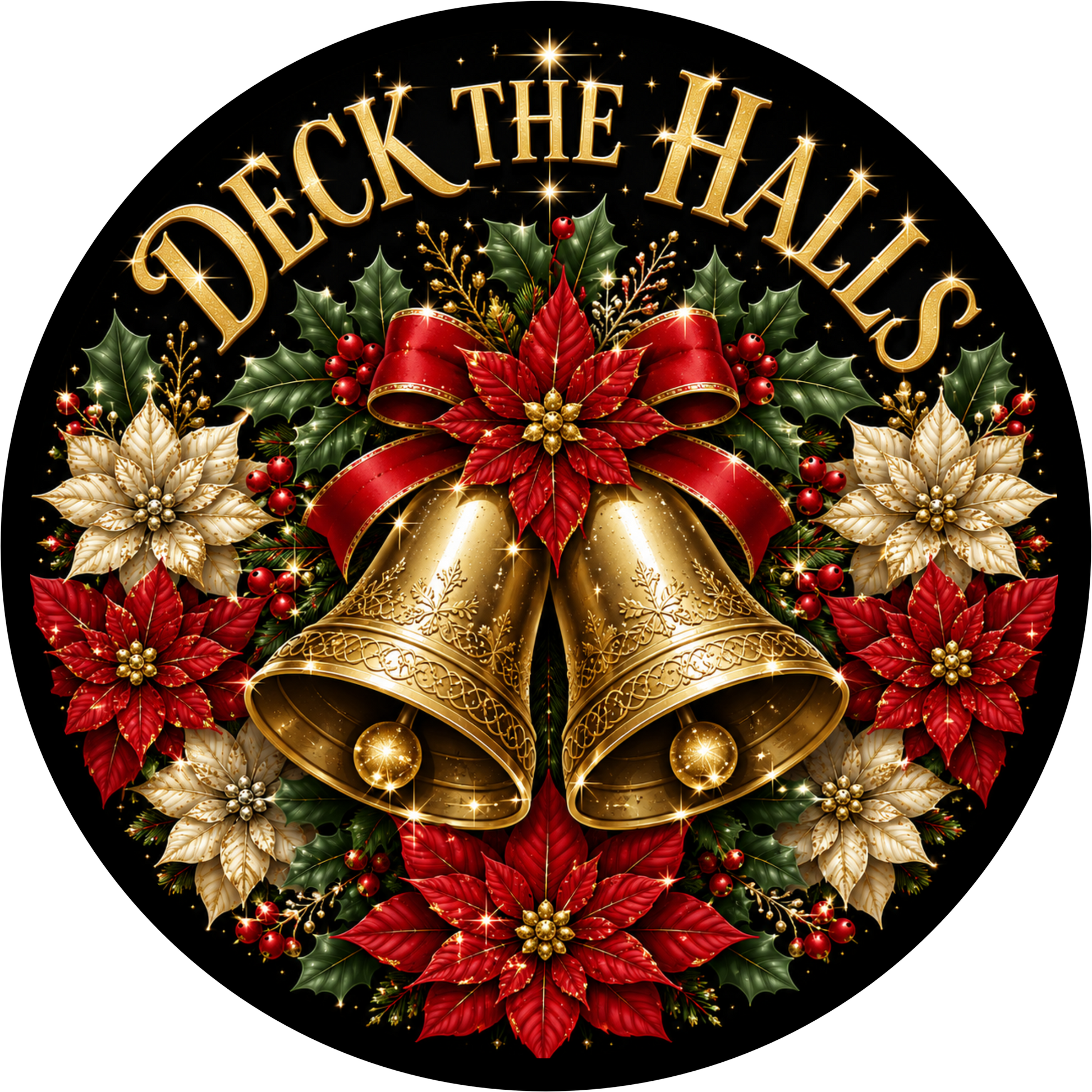 Deck the Halls — Christmas Round Wreath Sign