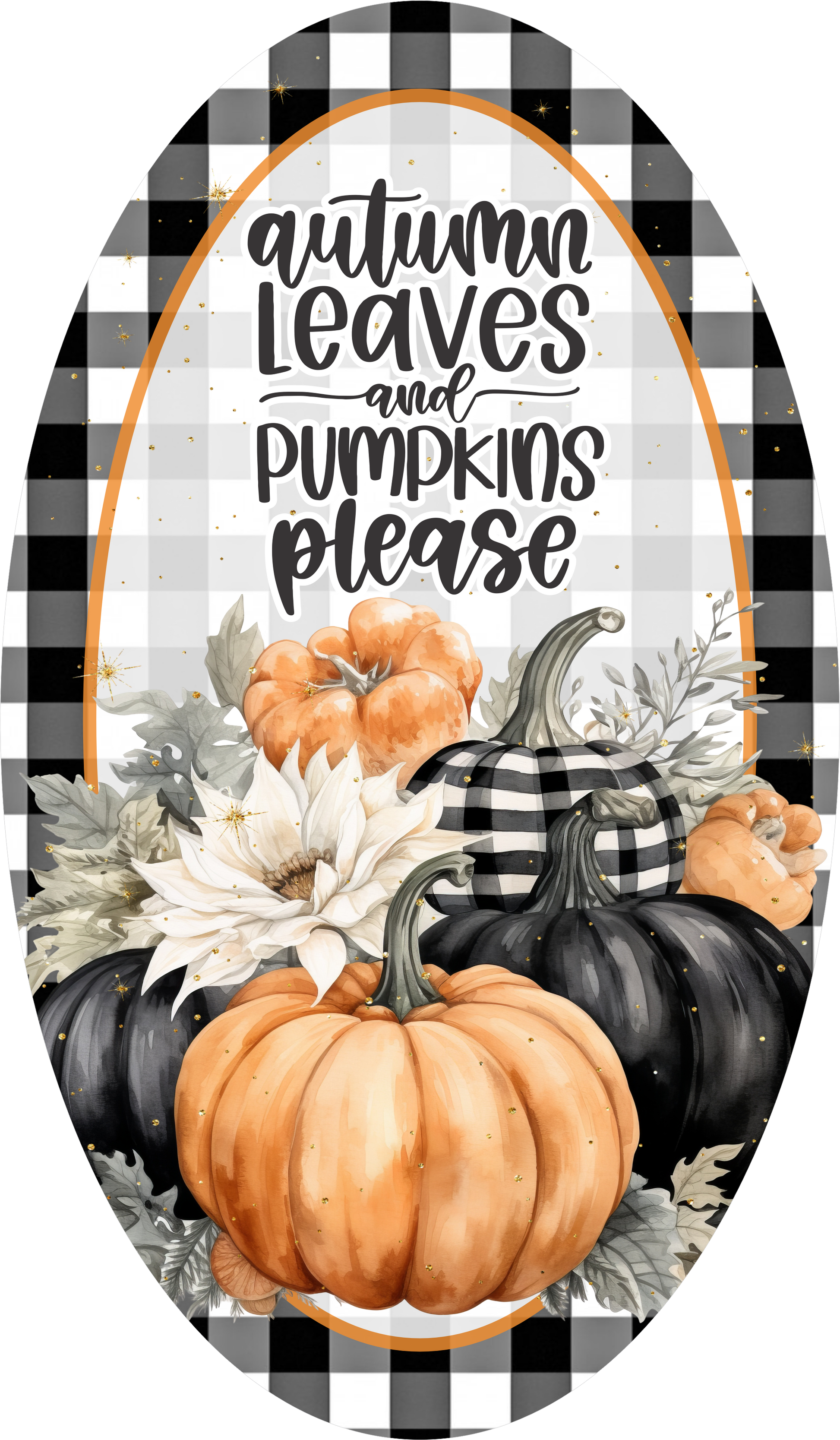 Autumn Leaves and Pumpkins Oval Wreath Sign