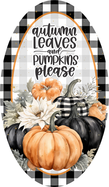 Autumn Leaves and Pumpkins Oval Wreath Sign