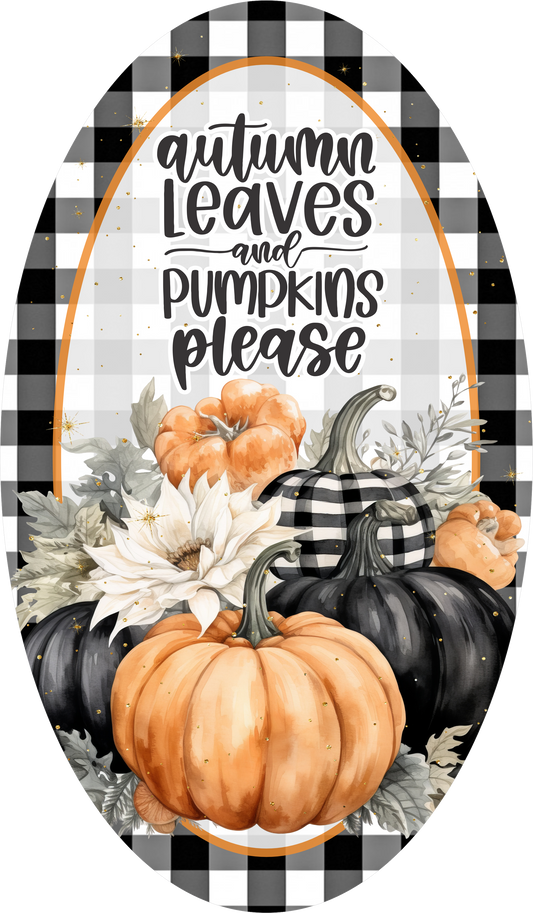 Autumn Leaves and Pumpkins Oval Wreath Sign