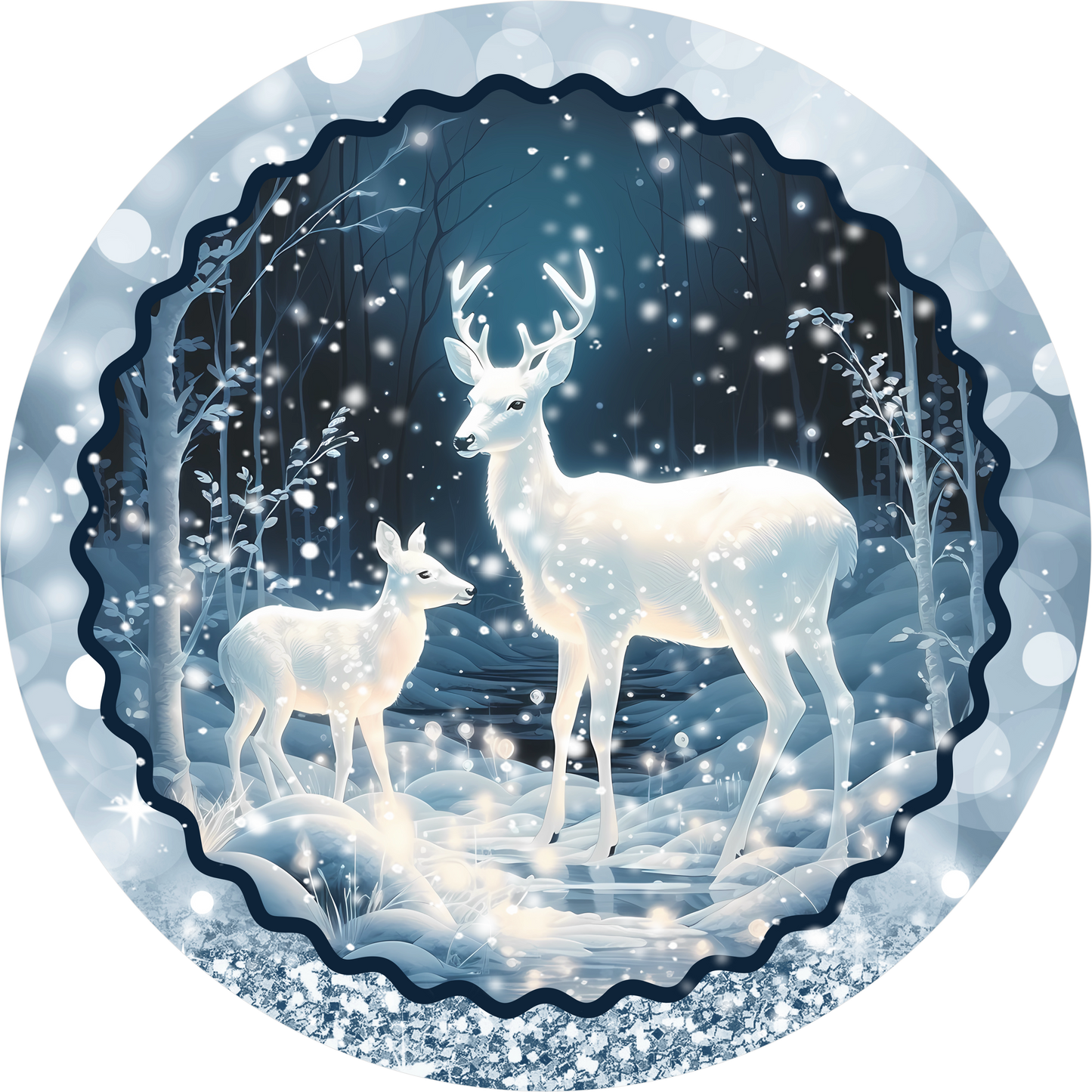 White Deer — Winter Round Wreath Sign