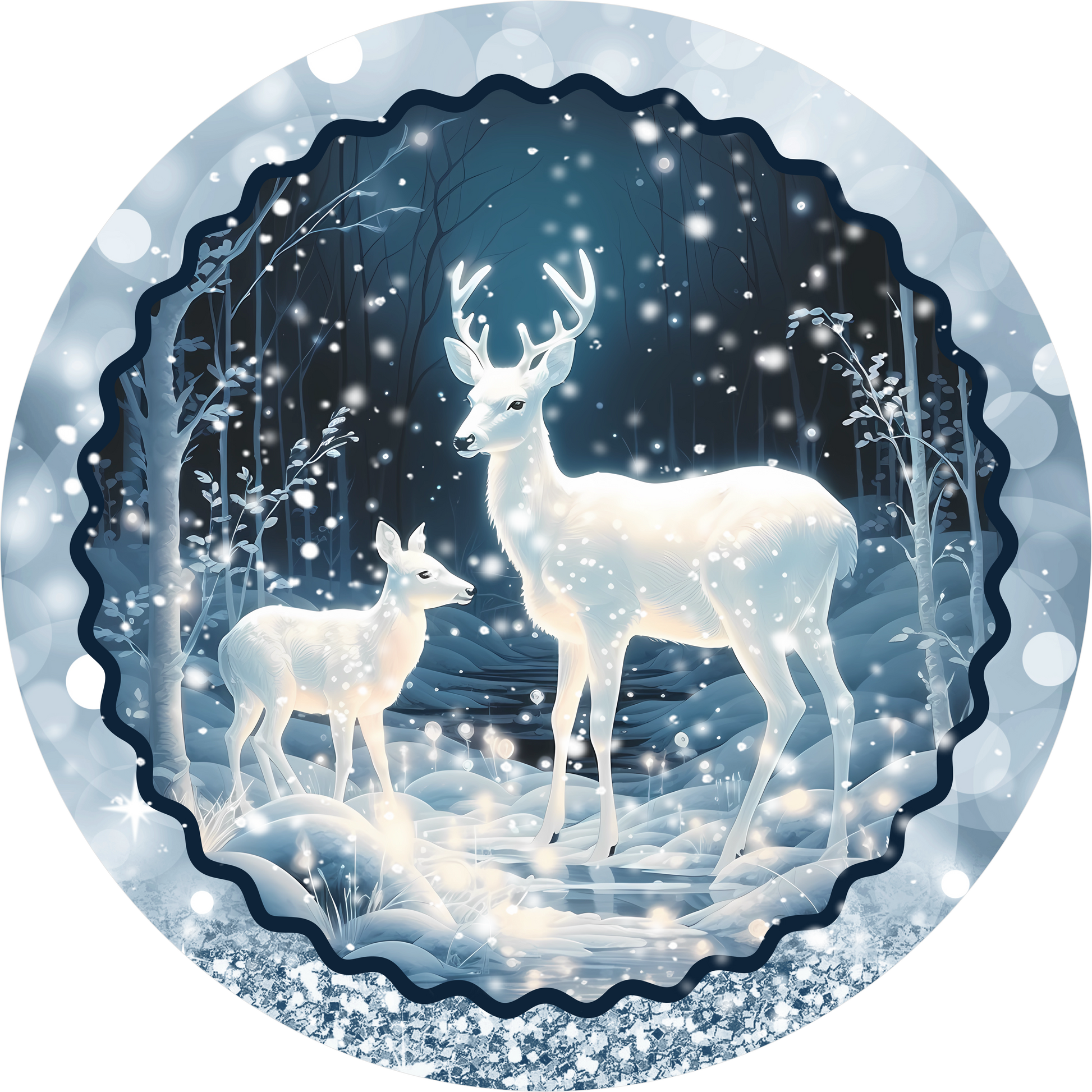 White Deer — Winter Round Wreath Sign