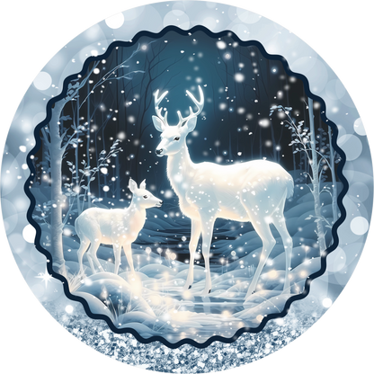 White Deer — Winter Round Wreath Sign