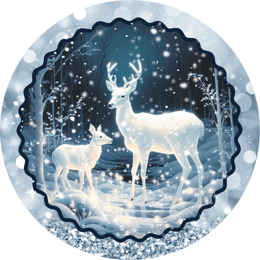 White Deer — Winter Round Wreath Sign
