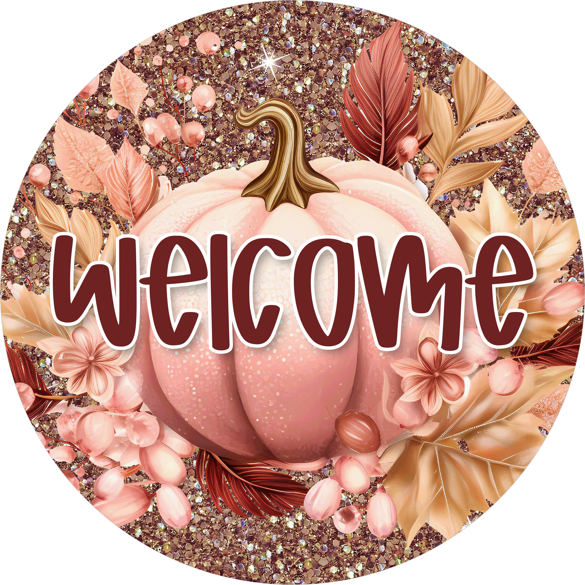 Pink Pumpkin Fall Round Wreath Sign