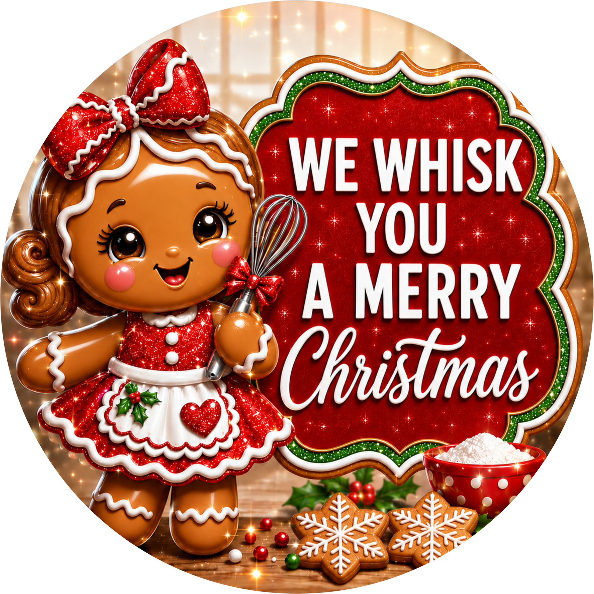 We Whisk You a Gingerbread Christmas — Round Wreath Sign