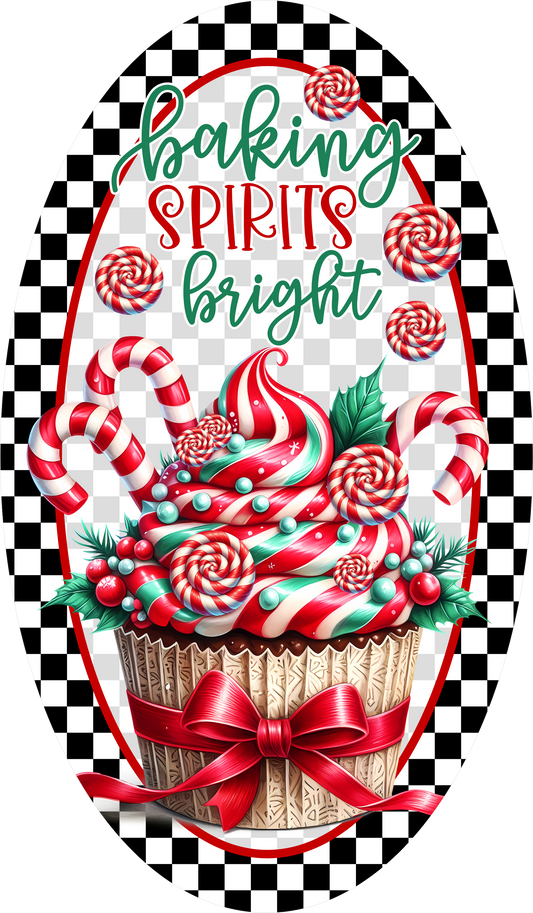 Baking Spirits Bright — Christmas Oval Wreath Sign