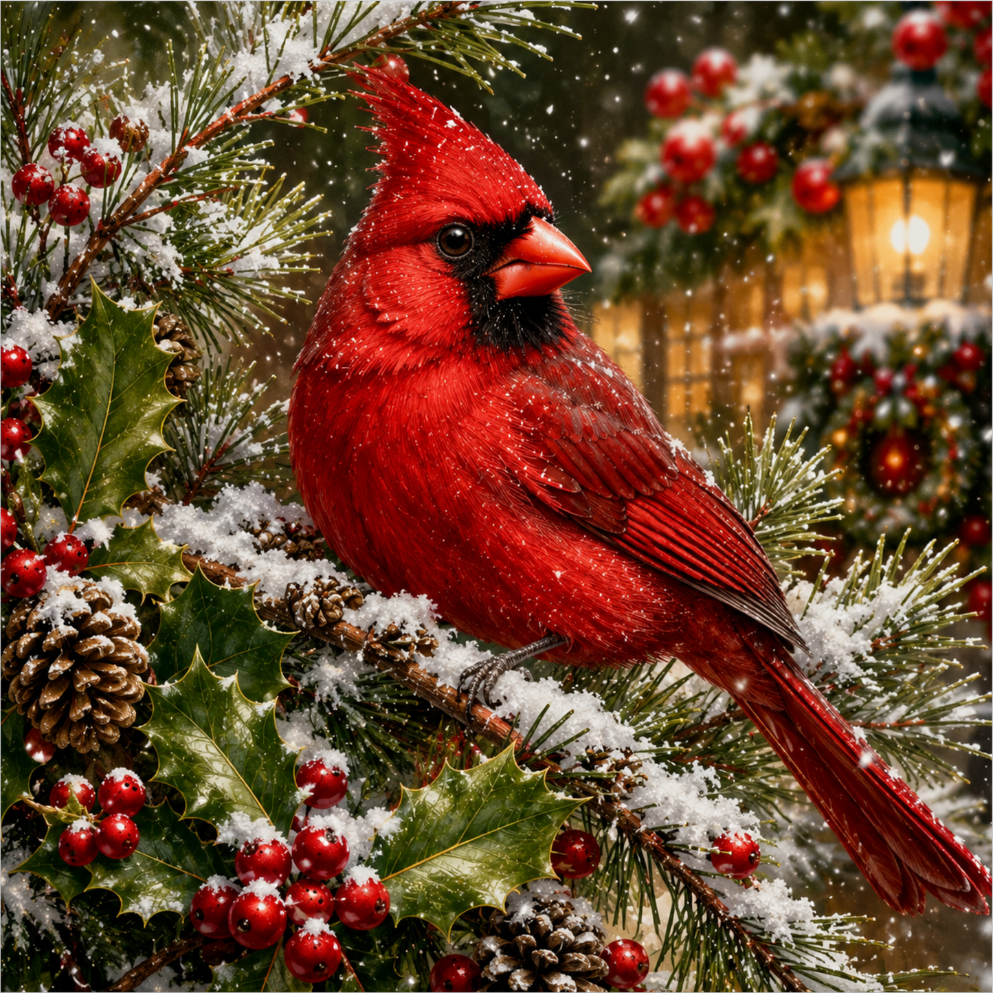 Cardinal — Christmas Square Wreath Sign