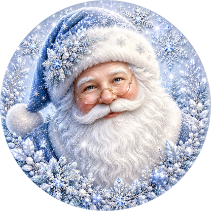 Santa in Light Blue — Christmas Round Wreath Sign
