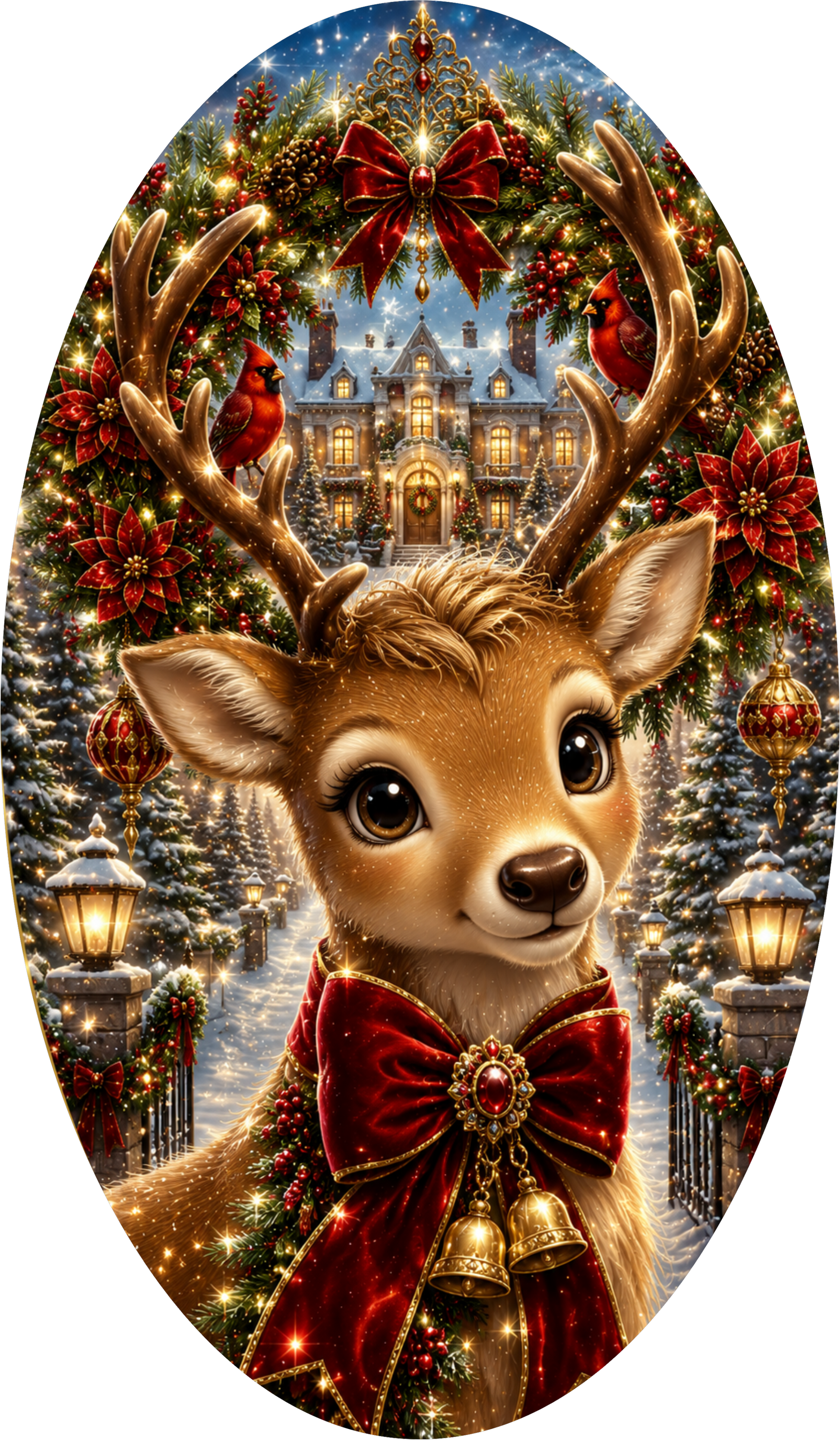 Deer — Christmas Oval Wreath Sign