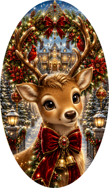 Deer — Christmas Oval Wreath Sign
