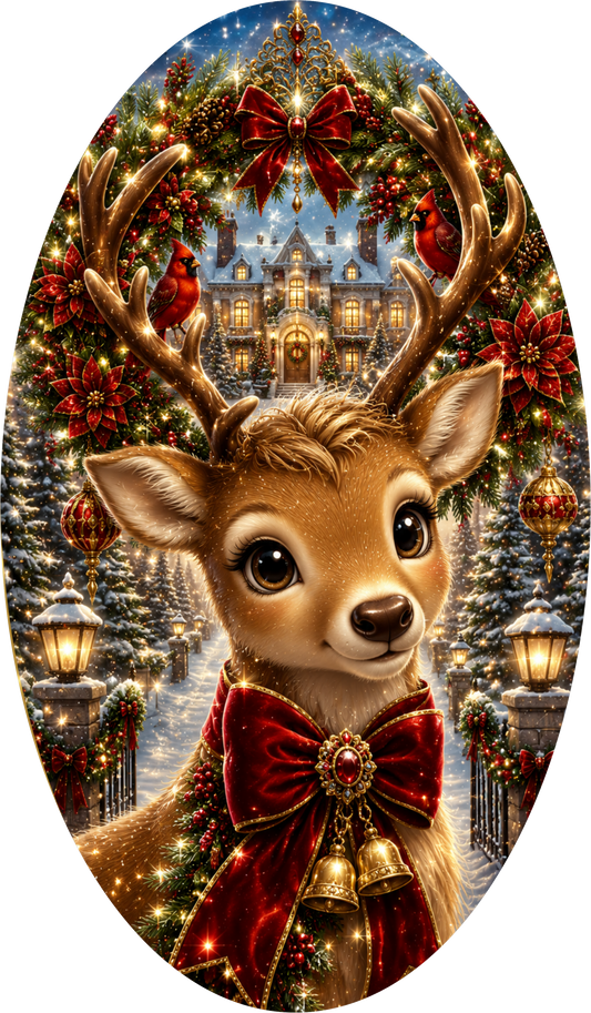 Deer — Christmas Oval Wreath Sign