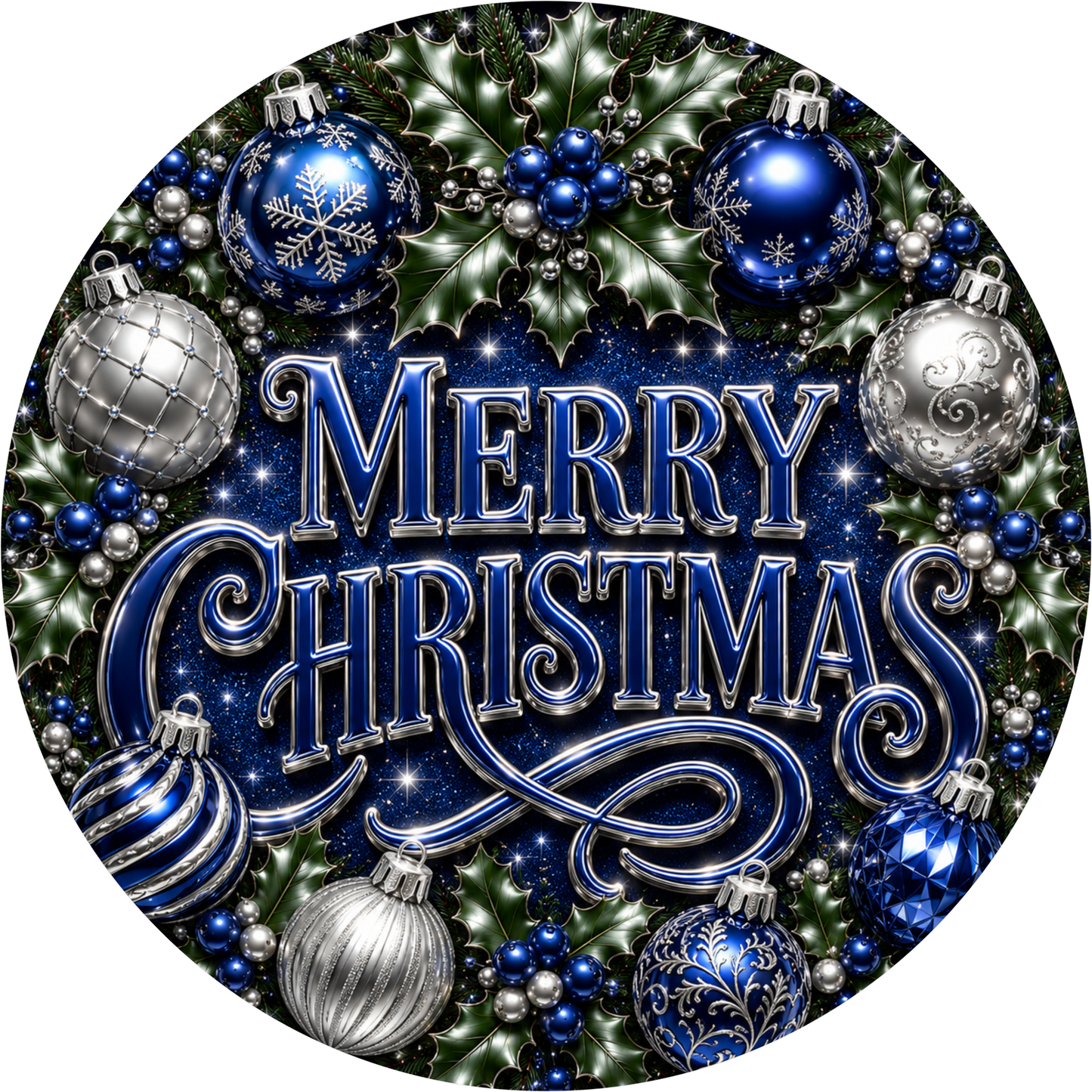 Merry in Royal Blue — Christmas Round Wreath Sign