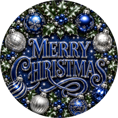 Merry in Royal Blue — Christmas Round Wreath Sign