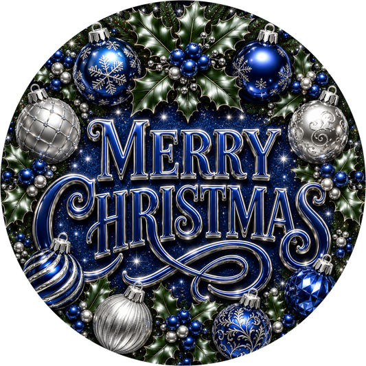 Merry in Royal Blue — Christmas Round Wreath Sign
