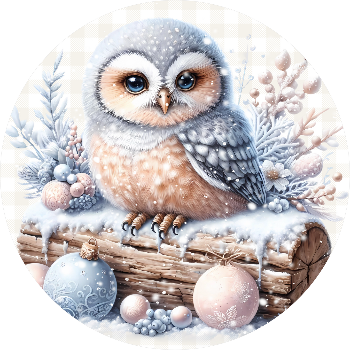 Blue Owl — Winter Round Wreath Sign