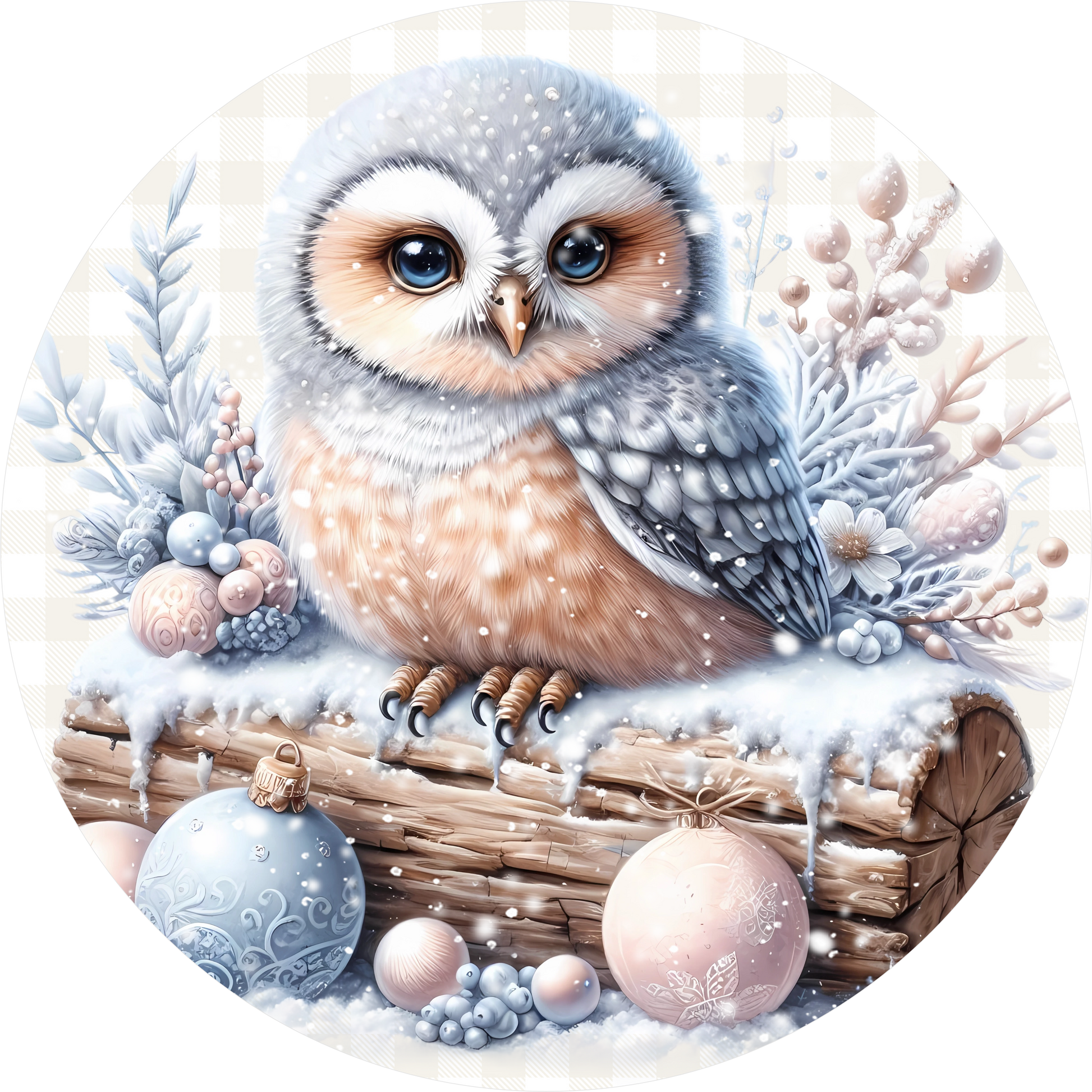 Blue Owl — Winter Round Wreath Sign